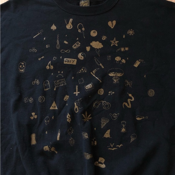 Obey The Last Night Girl Sweater Crew Neck Sweatshirt in Black Made in USA - Picture 5 of 11